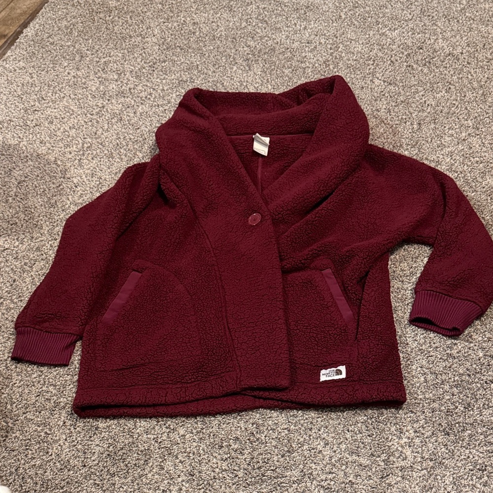 The North Face Campfire Sherpa Hooded Wrap Around Maroon Fleece Cape Size M L